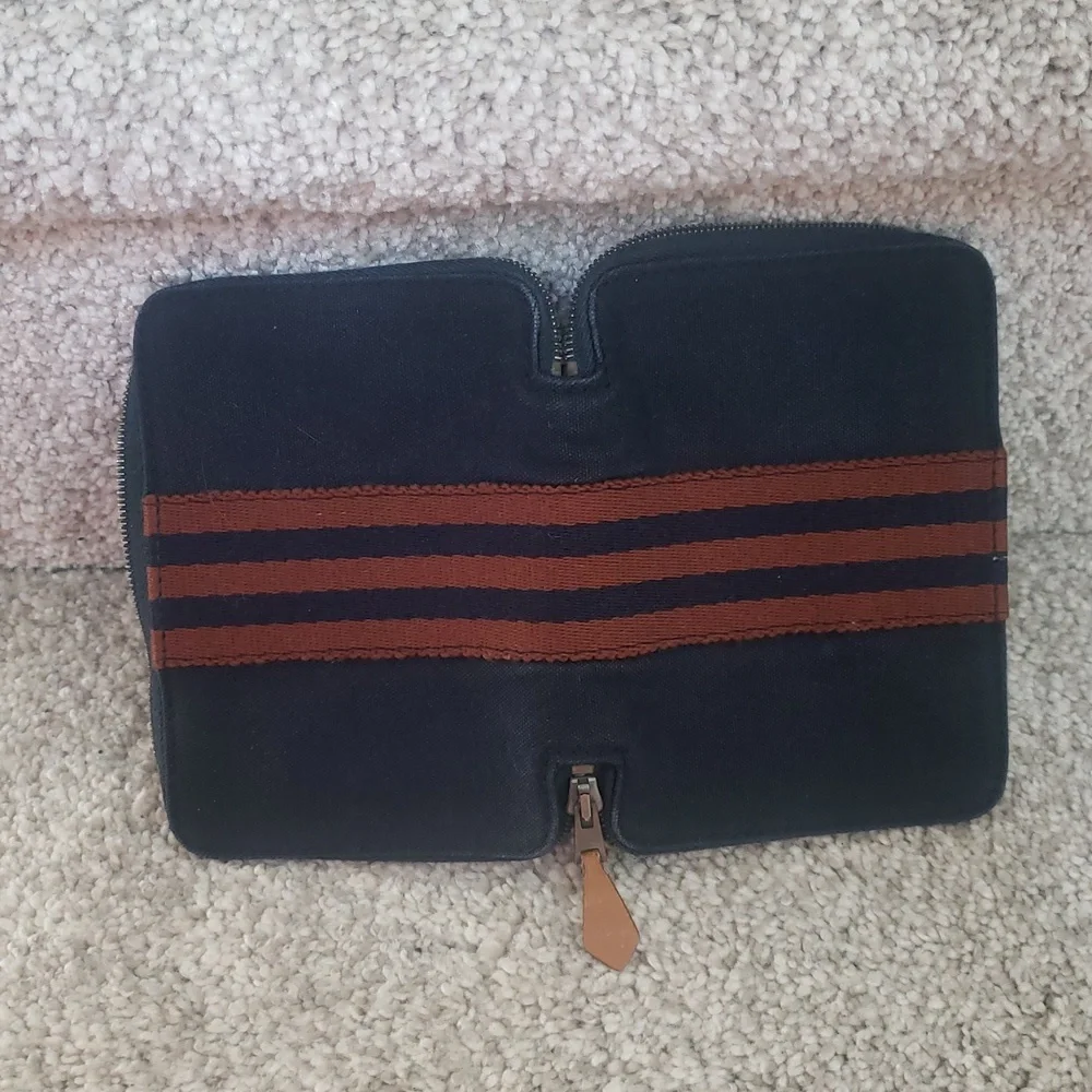Men's Navy and Brown/Orange Stripe Hermes Zippy Wallet Authentic Rare Color